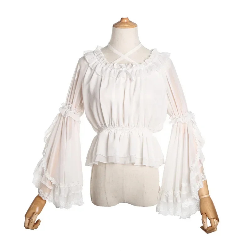 Blouse Off Shoulder - 2026 Chiffon Lolita Lace Blouse Strap