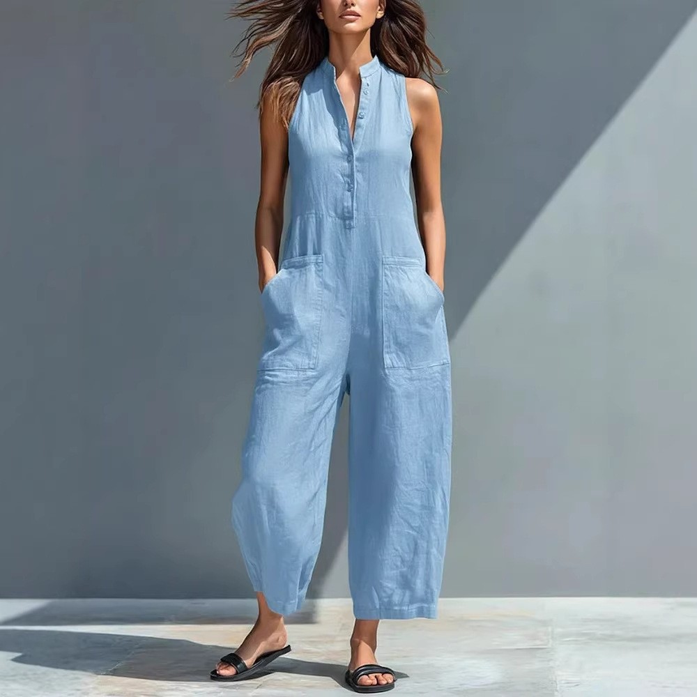 Women's And Woman Sleeveless M - Jumpsuit Linen Relaxed ulasan dan harga