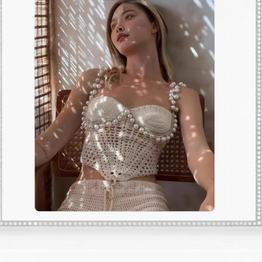 Sexy Beading Crochet Crop Vest - Crop Top Crochet ulasan dan harga