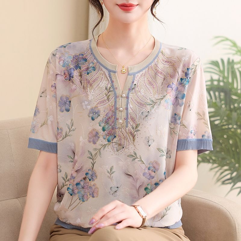 Elegant Mom Women Ice Silk Kni - Romper Floral Print ulasan dan harga