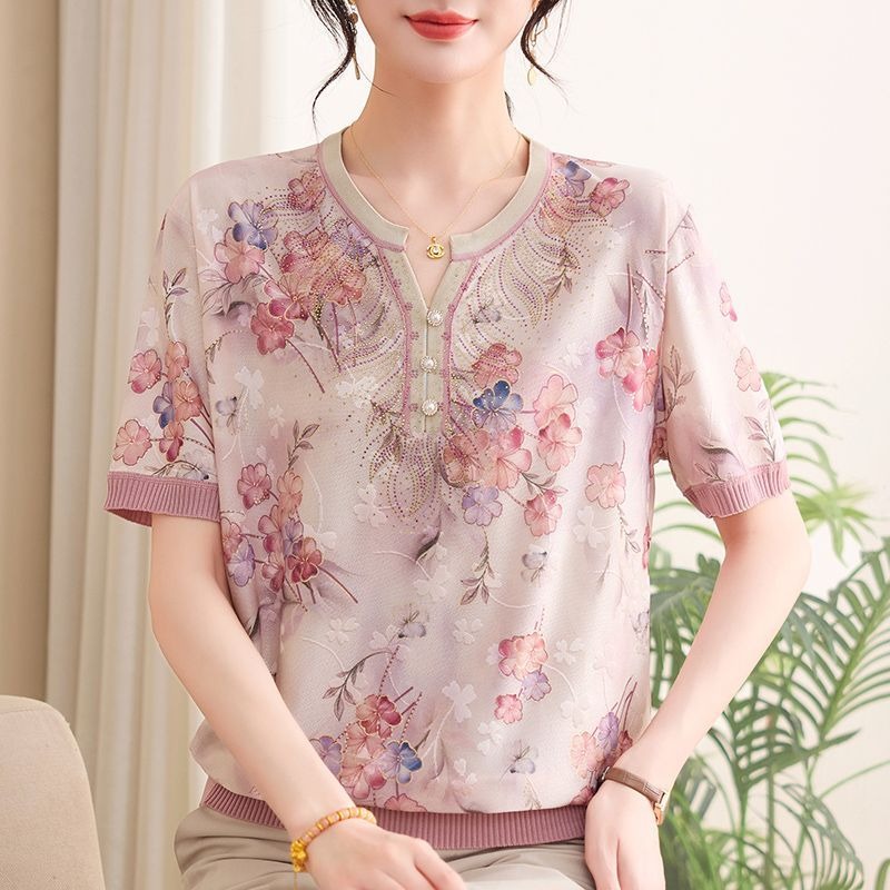 Elegant Mom Women Ice Silk Kni - Romper Floral Print ulasan dan harga