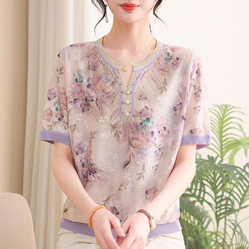 Elegant Mom Women Ice Silk Kni - Romper Floral Print ulasan dan harga