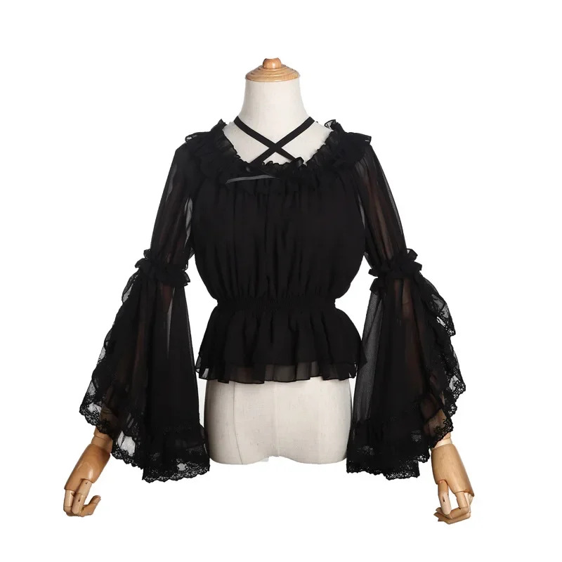 2026 Chiffon Lolita Lace Blous - Blouse Off Shoulder ulasan dan harga